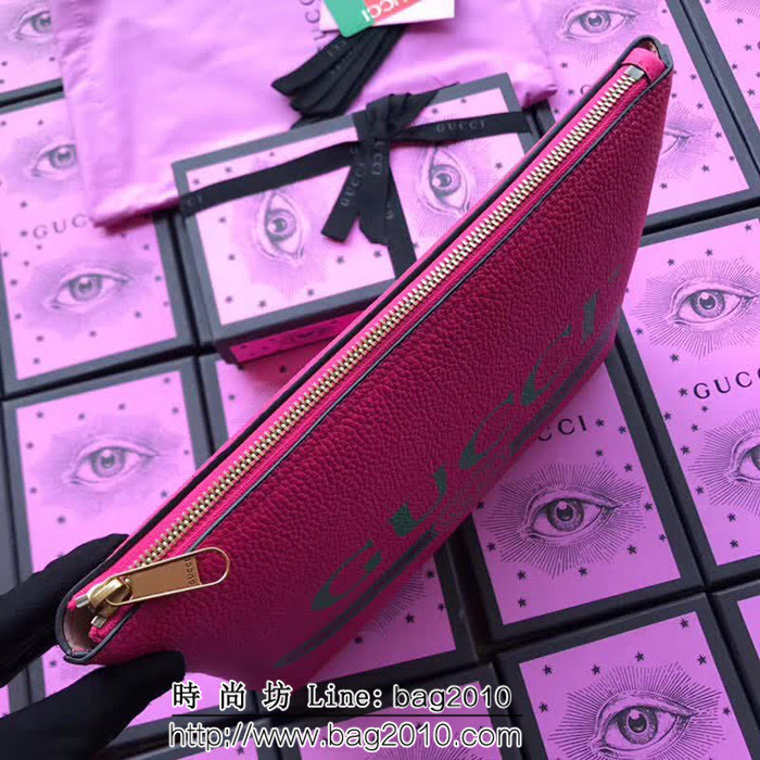 GUCCI古馳 歐洲正品原單 2018早春新款 絲印標緻手包 500981 桃紅全皮 WTG1584